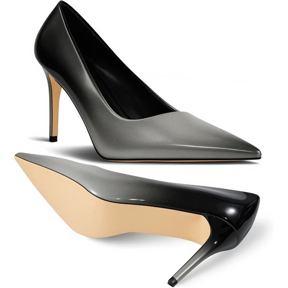 Women Black Gray Pointed Toe Slip-on Closed Toe 3 Inch Stiletto Pumps High Heels - Picture 6 of 7